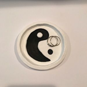 Ying yang handmade clay jewelry dish